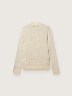 Suéter de cuello redondo para hombre en lana merino blanca con cristales por toda la prenda