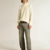 Suéter de cuello redondo para hombre en lana merino blanca con cristales por toda la prenda