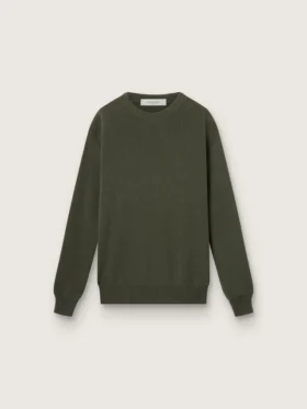 Suéter de cuello redondo para hombre en verde militar con letras «doradas» en la espalda