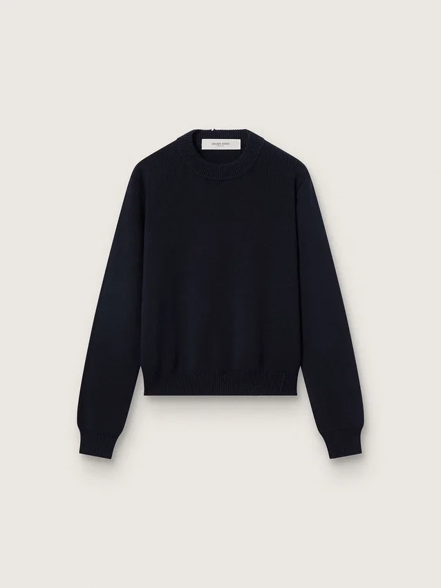 Suéter de cuello redondo para mujer en algodón azul oscuro