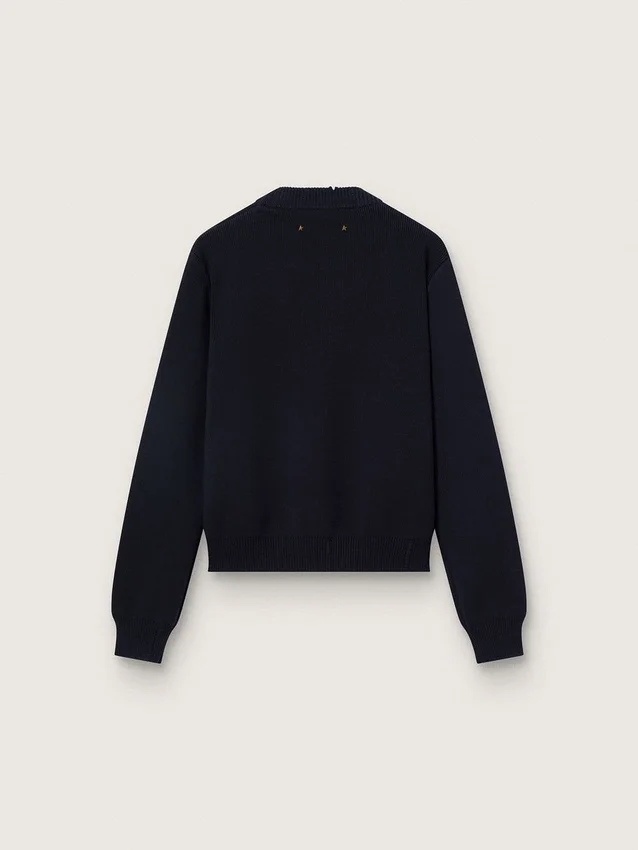 Suéter de cuello redondo para mujer en algodón azul oscuro