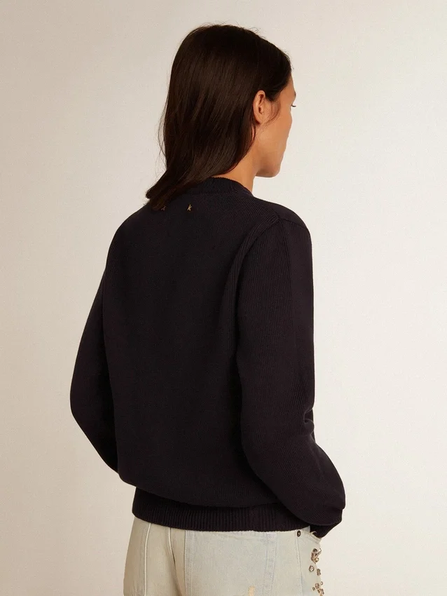 Suéter de cuello redondo para mujer en algodón azul oscuro