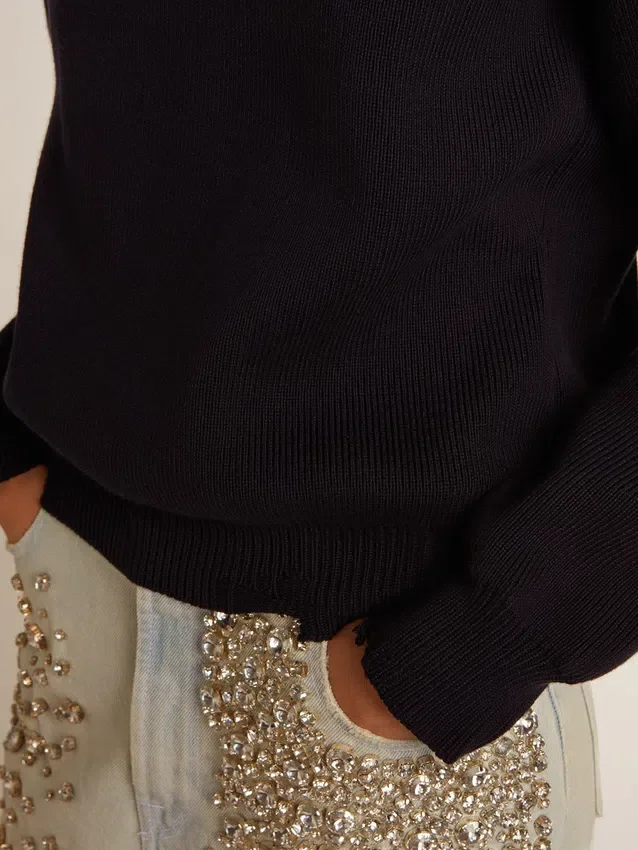 Suéter de cuello redondo para mujer en algodón azul oscuro