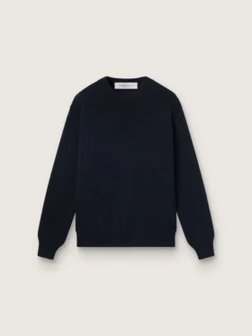 Suéter de cuello redondo para mujer en algodón azul oscuro con logotipo en la espalda