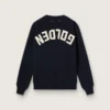 Suéter de cuello redondo para mujer en algodón azul oscuro con logotipo en la espalda