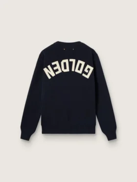Suéter de cuello redondo para mujer en algodón azul oscuro con logotipo en la espalda