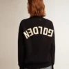 Suéter de cuello redondo para mujer en algodón azul oscuro con logotipo en la espalda