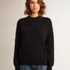 Suéter de cuello redondo para mujer en algodón azul oscuro con logotipo en la espalda