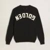 Suéter de cuello redondo para mujer en algodón azul oscuro con logotipo en la espalda