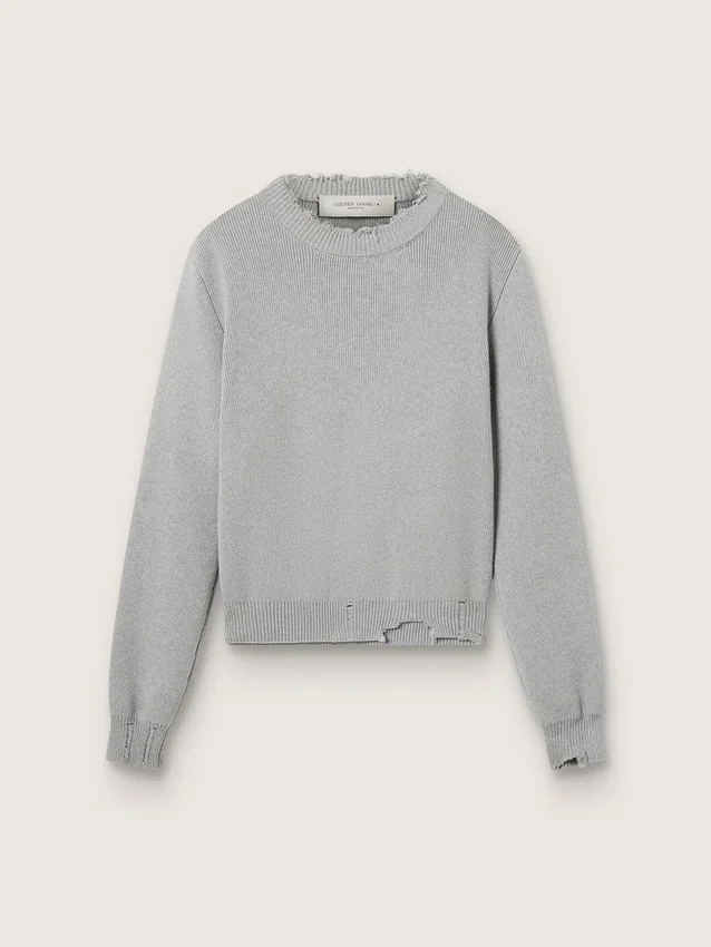 Suéter de cuello redondo para mujer en algodón gris