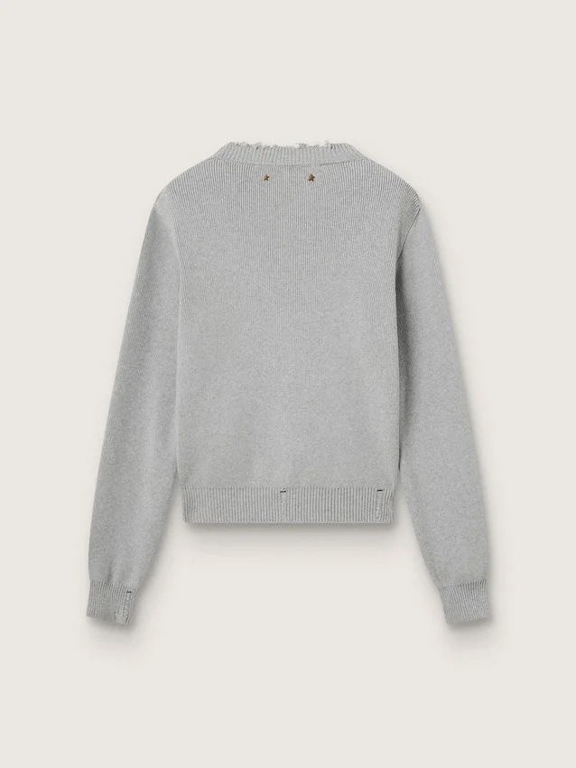 Suéter de cuello redondo para mujer en algodón gris