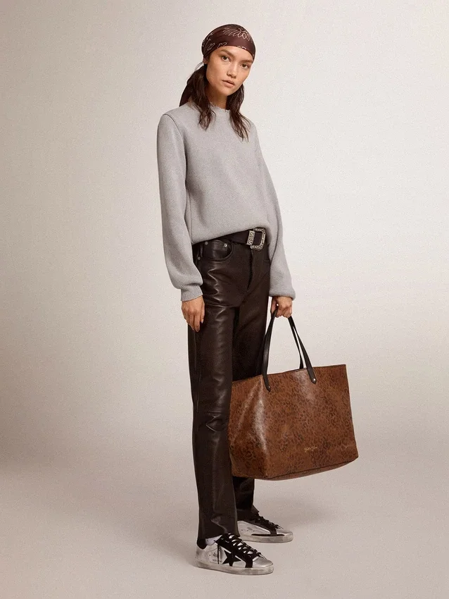 Suéter de cuello redondo para mujer en algodón gris