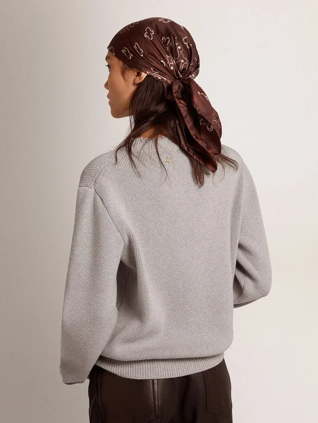 Suéter de cuello redondo para mujer en algodón gris