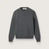 Suéter de cuello redondo para mujer en algodón gris oscuro con logotipo en la espalda