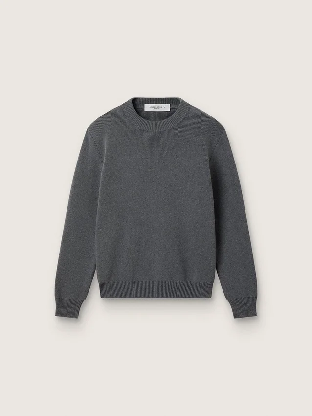 Suéter de cuello redondo para mujer en algodón gris oscuro con logotipo en la espalda