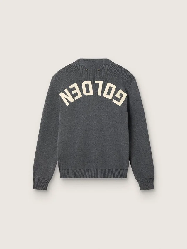 Suéter de cuello redondo para mujer en algodón gris oscuro con logotipo en la espalda
