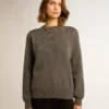 Suéter de cuello redondo para mujer en algodón gris oscuro con logotipo en la espalda