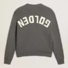 Suéter de cuello redondo para mujer en algodón gris oscuro con logotipo en la espalda