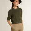 Suéter de manga corta para mujer en algodón verde militar