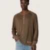 Suéter de manga larga para hombre en jersey de lino color marrón carey