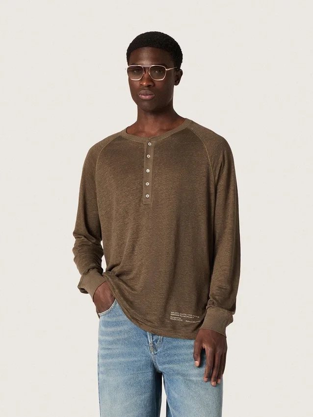 Suéter de manga larga para hombre en jersey de lino color marrón carey