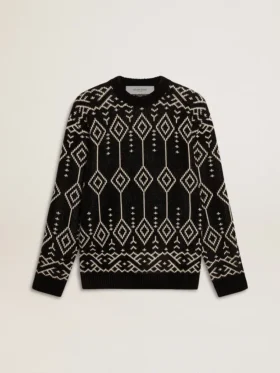 Suéter de mezcla de lana para hombre con cuello redondo y diseño de rombos en jacquard