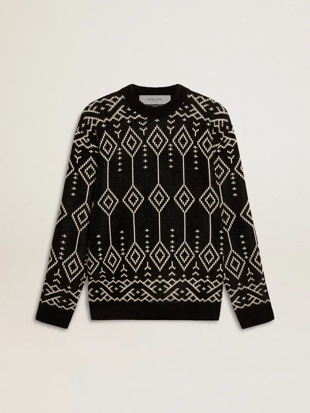 Suéter de mezcla de lana para hombre con cuello redondo y diseño de rombos en jacquard