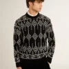 Suéter de mezcla de lana para hombre con cuello redondo y diseño de rombos en jacquard