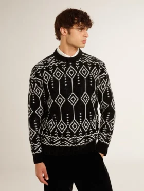 Suéter de mezcla de lana para hombre con cuello redondo y diseño de rombos en jacquard