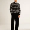 Suéter de mezcla de lana para hombre con cuello redondo y diseño de rombos en jacquard
