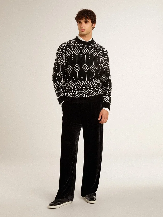 Suéter de mezcla de lana para hombre con cuello redondo y diseño de rombos en jacquard