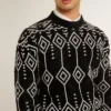 Suéter de mezcla de lana para hombre con cuello redondo y diseño de rombos en jacquard