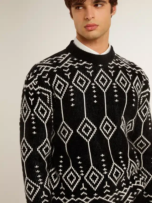 Suéter de mezcla de lana para hombre con cuello redondo y diseño de rombos en jacquard