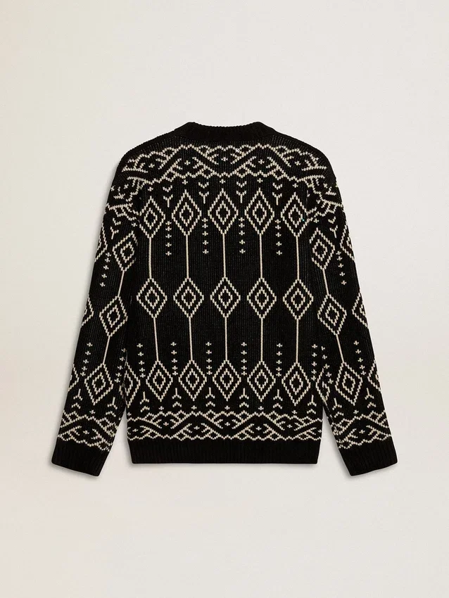 Suéter de mezcla de lana para hombre con cuello redondo y diseño de rombos en jacquard