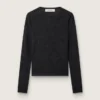 Suéter de mujer de cuello redondo con estampado jacquard floral negro