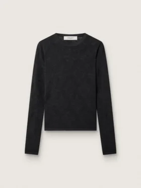 Suéter de mujer de cuello redondo con estampado jacquard floral negro