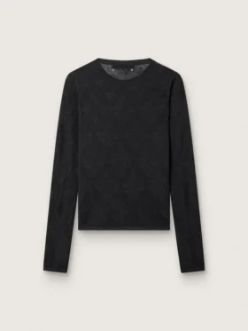 Suéter de mujer de cuello redondo con estampado jacquard floral negro