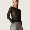 Suéter de mujer de cuello redondo con estampado jacquard floral negro