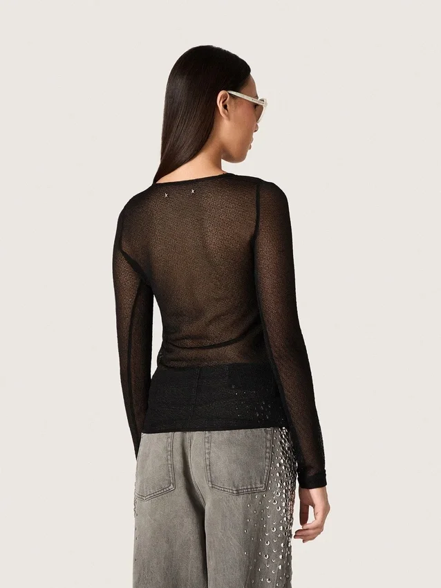 Suéter de mujer de cuello redondo con estampado jacquard floral negro
