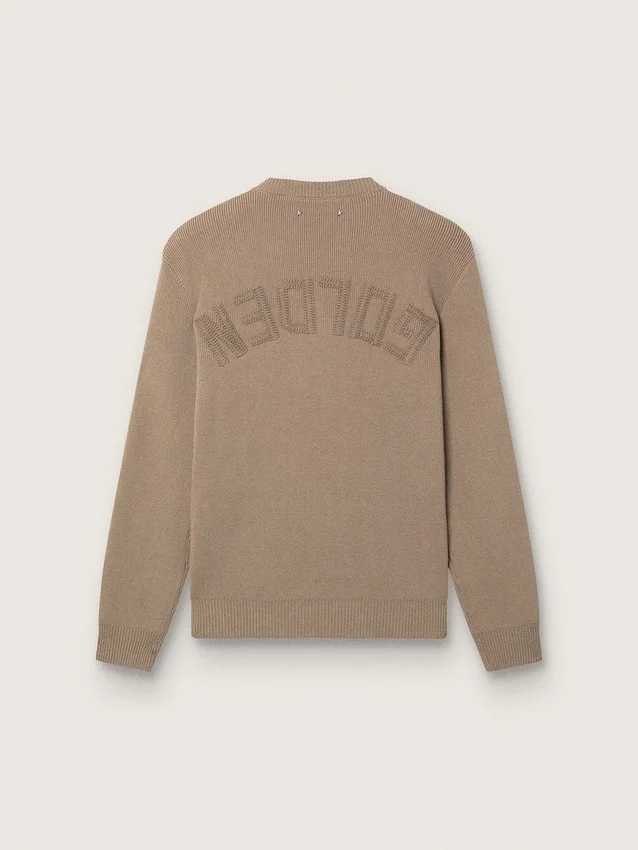 Suéter para hombre de algodón orgánico color topo claro con logotipo bordado