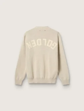 Suéter unisex de cuello redondo en algodón beige con parche en el frente y logotipo en la espalda