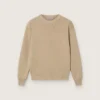 Suéter unisex de niños en color beige dorado con diseño acanalado y logotipo en la espalda