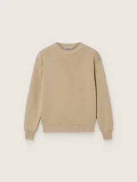 Suéter unisex de niños en color beige dorado con diseño acanalado y logotipo en la espalda