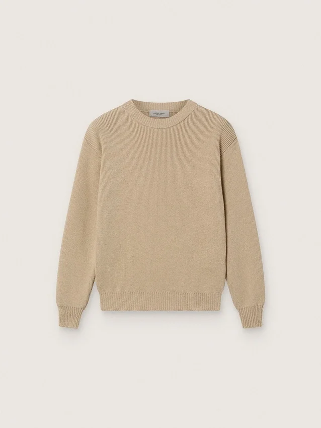 Suéter unisex de niños en color beige dorado con diseño acanalado y logotipo en la espalda