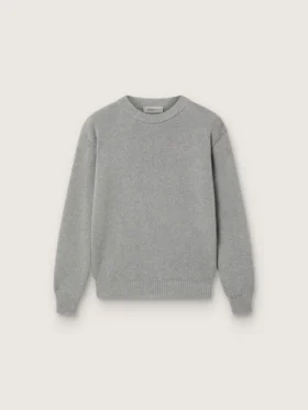 Suéter unisex Golden para niños en tejido acanalado gris jaspeado con logotipo en la espalda