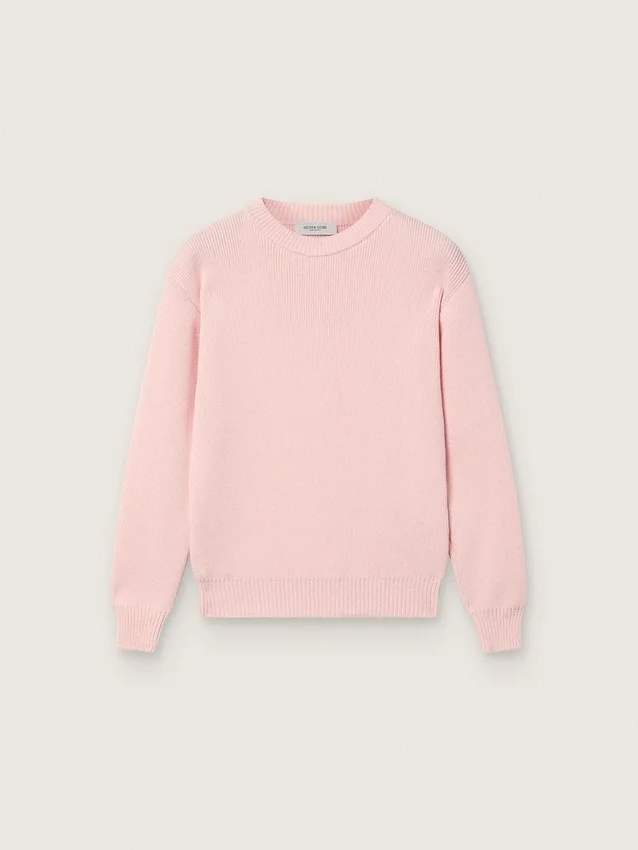 Suéter unisex rosa acanalado de Golden para niños con el logotipo de Golden en la espalda