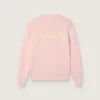 Suéter unisex rosa acanalado de Golden para niños con el logotipo de Golden en la espalda
