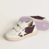 Teen Ball Star en purpurina morada con estrella de cuero blanco y lengüeta en el talón