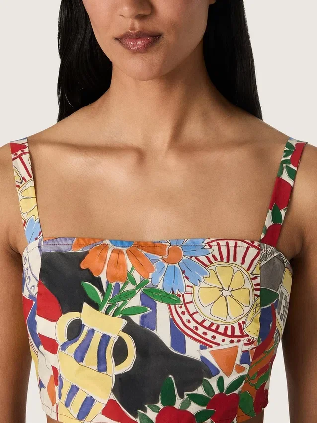 Top de algodón para mujer con estampado multicolor