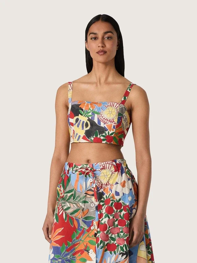 Top de algodón para mujer con estampado multicolor